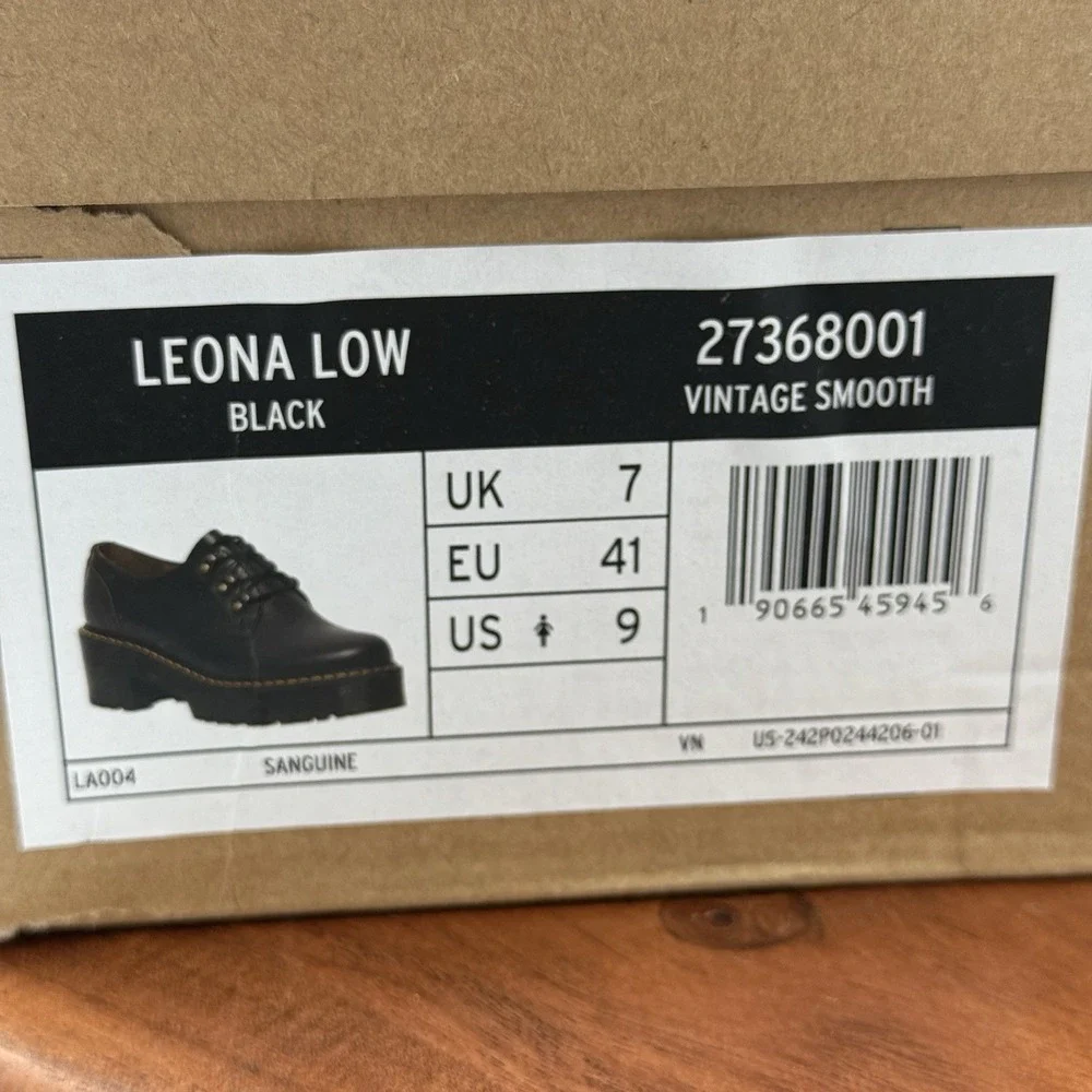 Dr. Martens‎ LEONA LO Platform Shoes  Black Leather Chunky Heel Women's Size 9